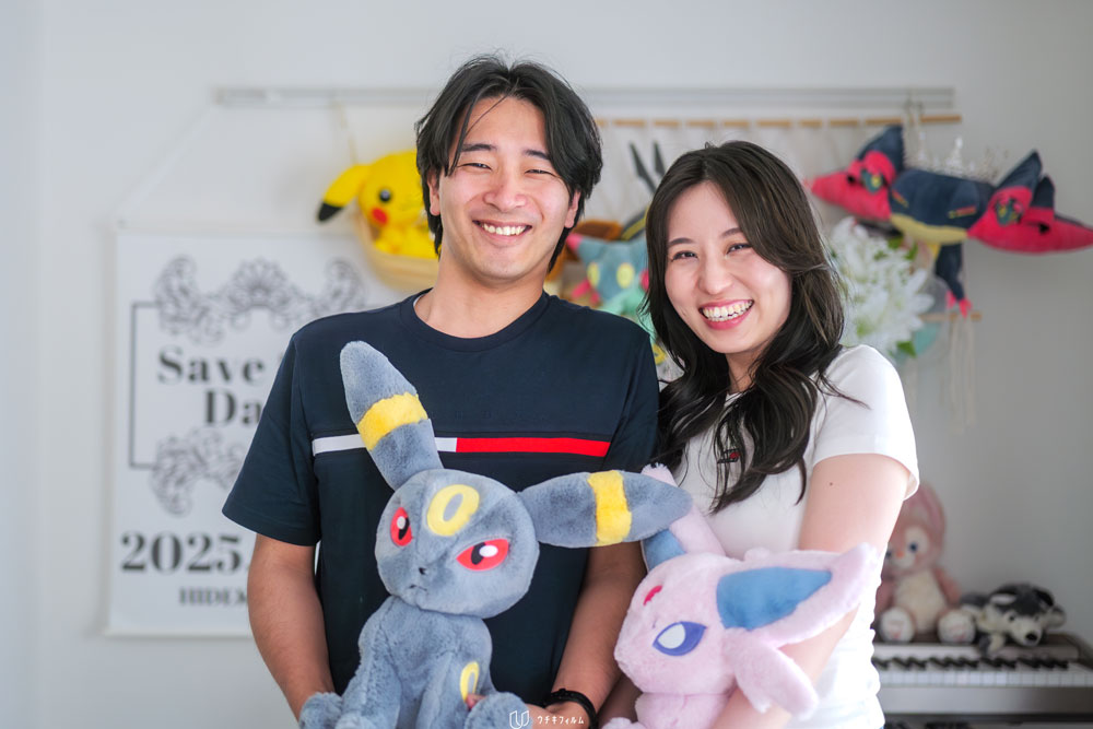 ポケモンのぬいぐるみとのご自宅でのカップル撮影