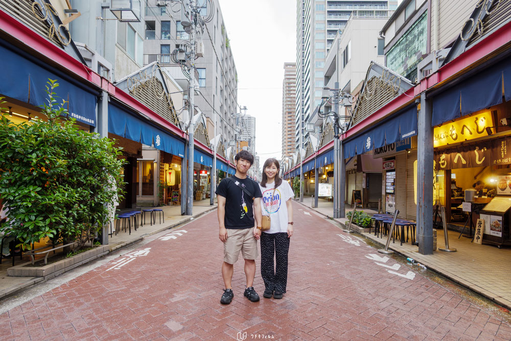 月島もんじゃストリートでのロケーション撮影